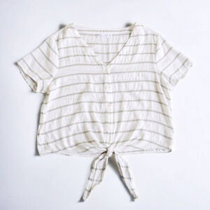 CARVE Designs Seaside V-Neck Short Sleeve Cloud Stripe LANDON Tie Front Top S